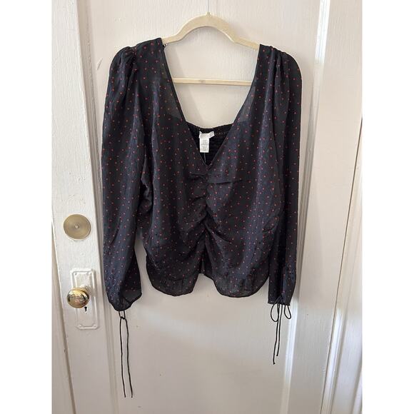 NWT H&M Heart Print Blouse Flowy Tie Sleeve | XL - Picture 1 of 4
